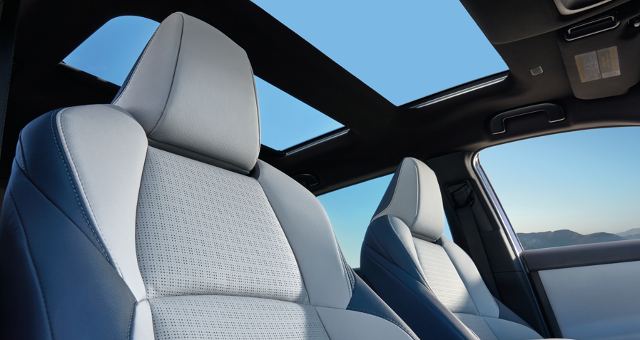 Subaru interior front seats with premium upholstery and panoramic sunroof