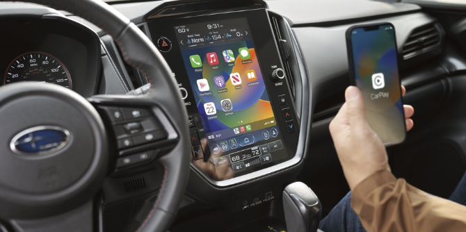 Unlimited Impreza RS touchscreen infotainment system with Apple CarPlay active